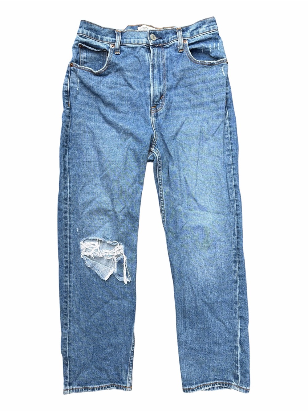 Abercrombie & Fitch Medium Blue Straight-Leg Ripped Jeans